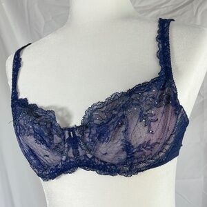 Victoria's Secret VS Sparkle Blue Unlined Lace Balconette 34D